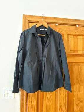 New York & Company Women's Large Black 100% Cotton Pintuck Pleat Long Sleeve Blo